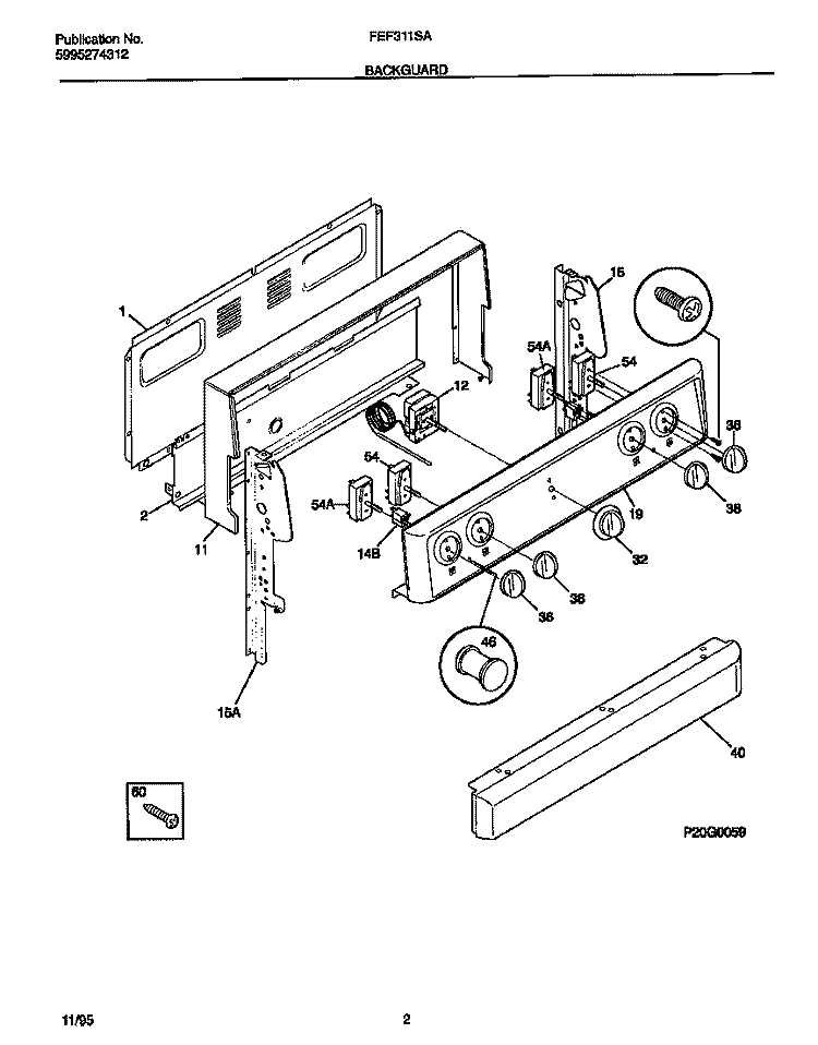 BACKGUARD Diagram and Parts List for FEF311SADD  Frigidaire Range