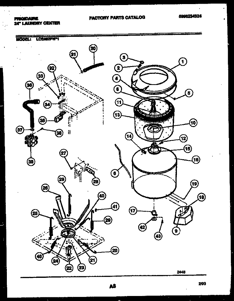 TUBS, WATER VALVE AND LID SWITCH Diagram and Parts List for LCE462PW1  Frigidaire Washer