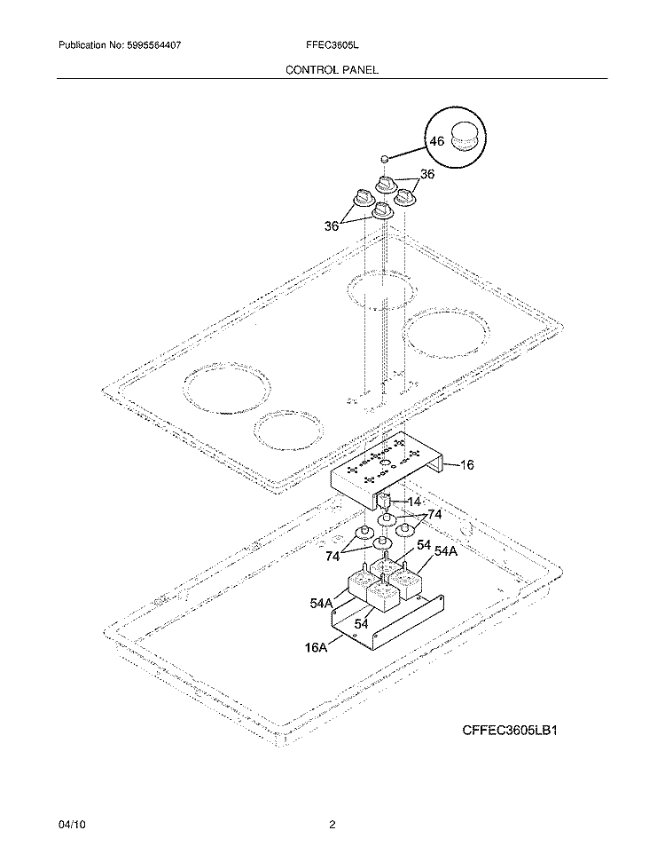 CONTROL PANEL Diagram and Parts List for FFEC3605LB1  Frigidaire Cooktop