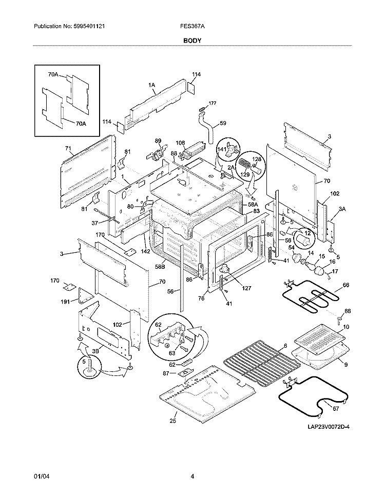 BODY Diagram and Parts List for FES367AQG  Frigidaire Range