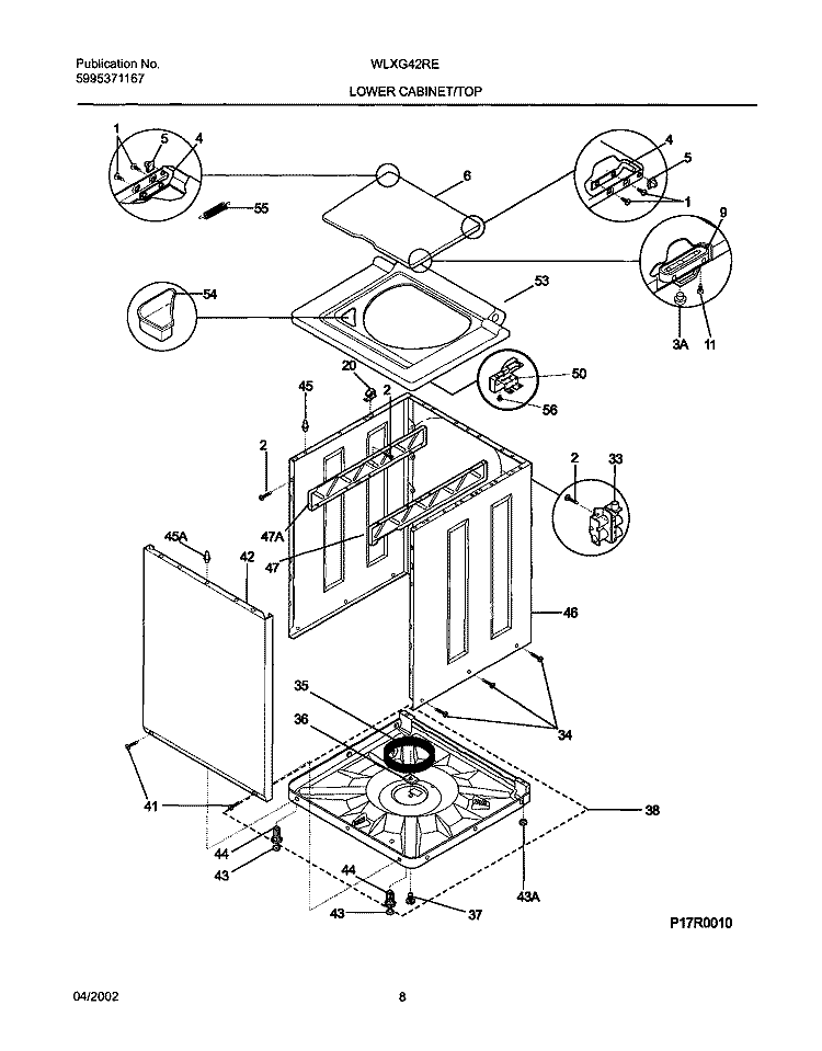 WSHR CAB, TOP Diagram and Parts List for WLXG42REW2  Westinghouse Washer Dryer Combo