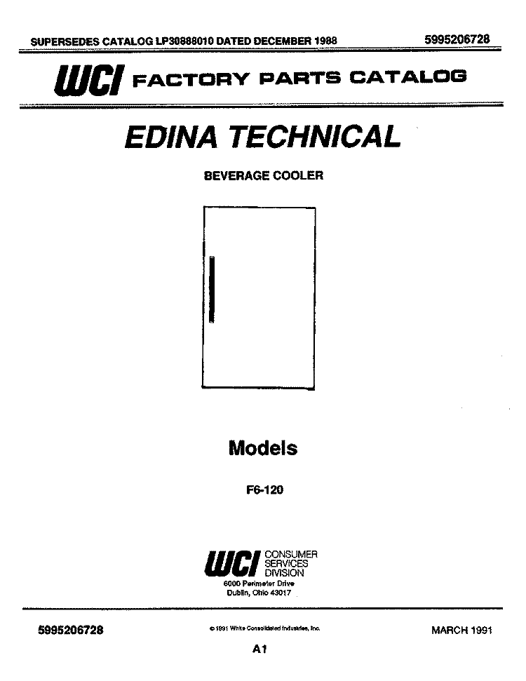 COVER Diagram and Parts List for F6-120  Frigidaire Wine and Beverage Cooler