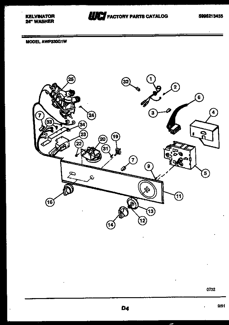 CONSOLE AND CONTROL Diagram and Parts List for AWP330G1D  Kelvinator Washer