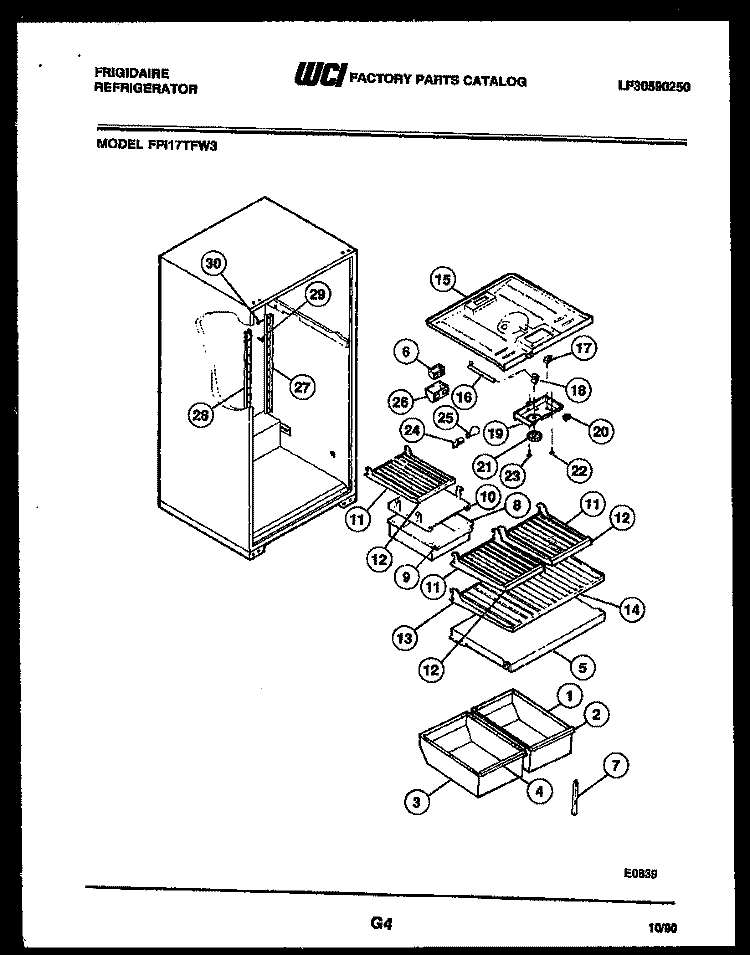 SHELVES AND SUPPORTS Diagram and Parts List for FPI17TFL3  Frigidaire Refrigerator