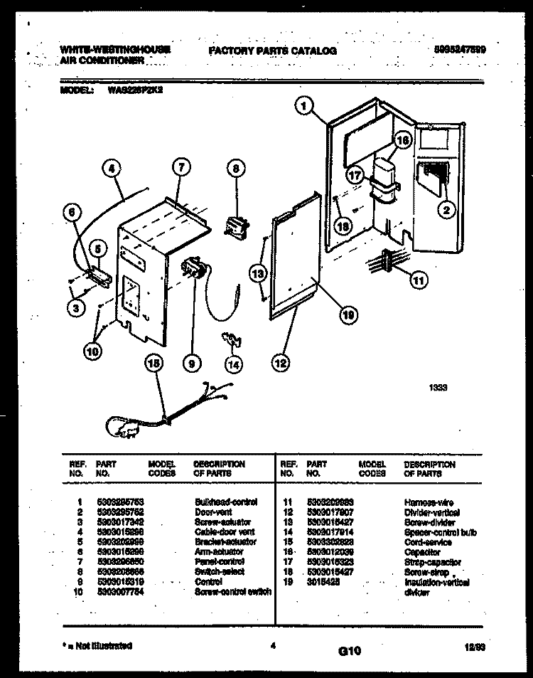 ELECTRICAL PARTS Diagram and Parts List for WAS226P2K2  Frigidaire Air Conditioner