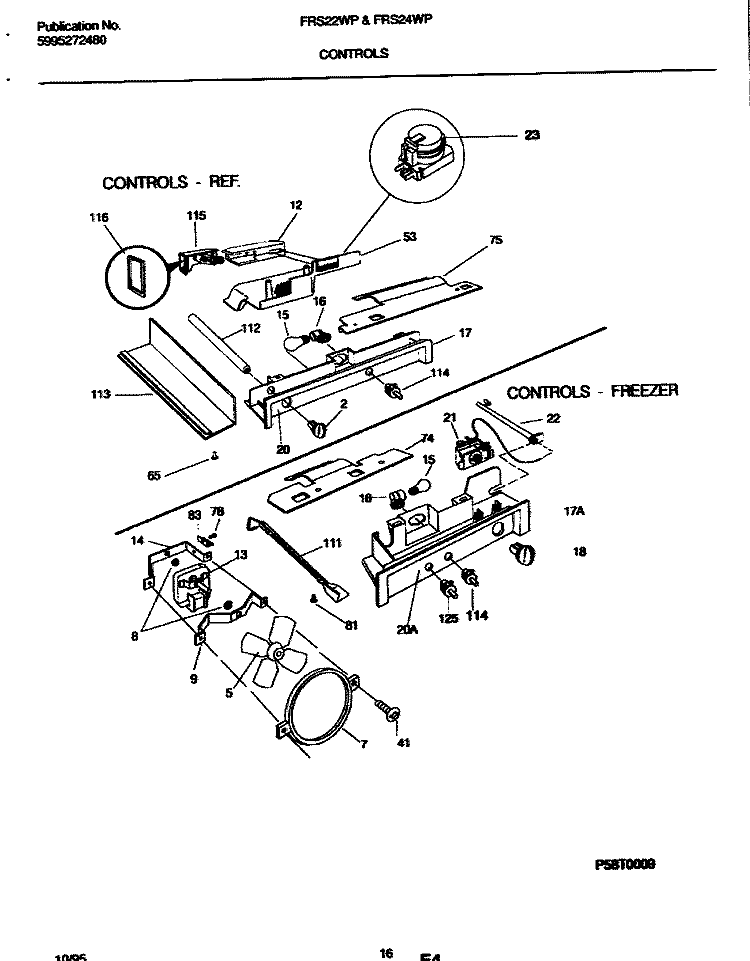CONTROLS Diagram and Parts List for FRS22WPCW1  Frigidaire Refrigerator