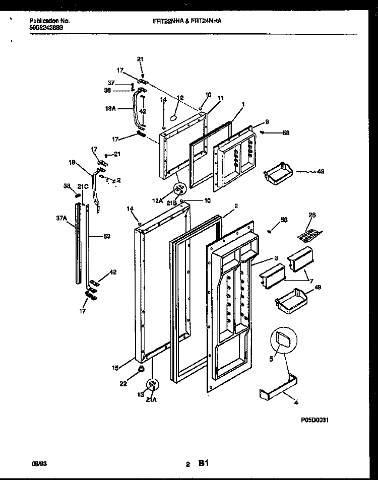 DOOR PARTS Diagram and Parts List for FRT22NHAW0  Frigidaire Refrigerator