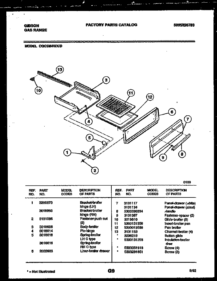BROILER DRAWER PARTS Diagram and Parts List for CGC3M4WXD  Gibson Range