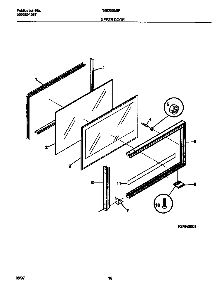 UPPER DOOR Diagram and Parts List for TGO336BFDB  Tappan Range