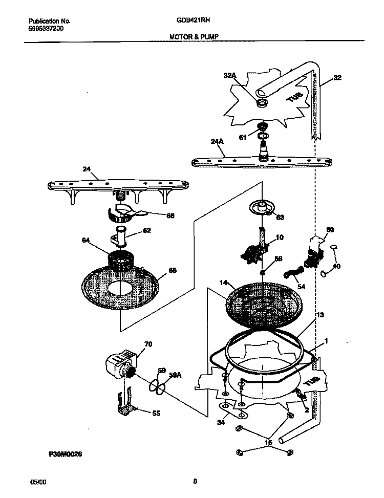 MOTOR Diagram and Parts List for GDB421RHS2  Gibson Dishwasher