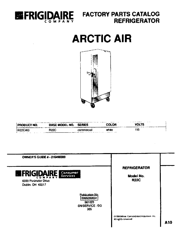 COVER Diagram and Parts List for R22CW3  Frigidaire Freezer