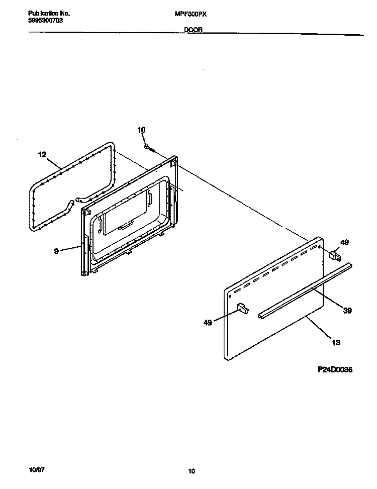 DOOR Diagram and Parts List for MPF300PXWC  Frigidaire Range