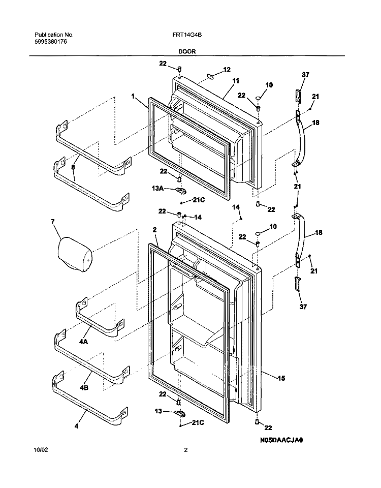 DOORS Diagram and Parts List for FRT14G4BQ1  Frigidaire Refrigerator