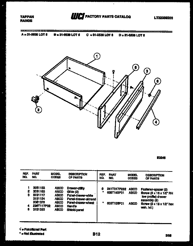 DRAWER PARTS Diagram and Parts List for 31-2538-00-06  Tappan Range
