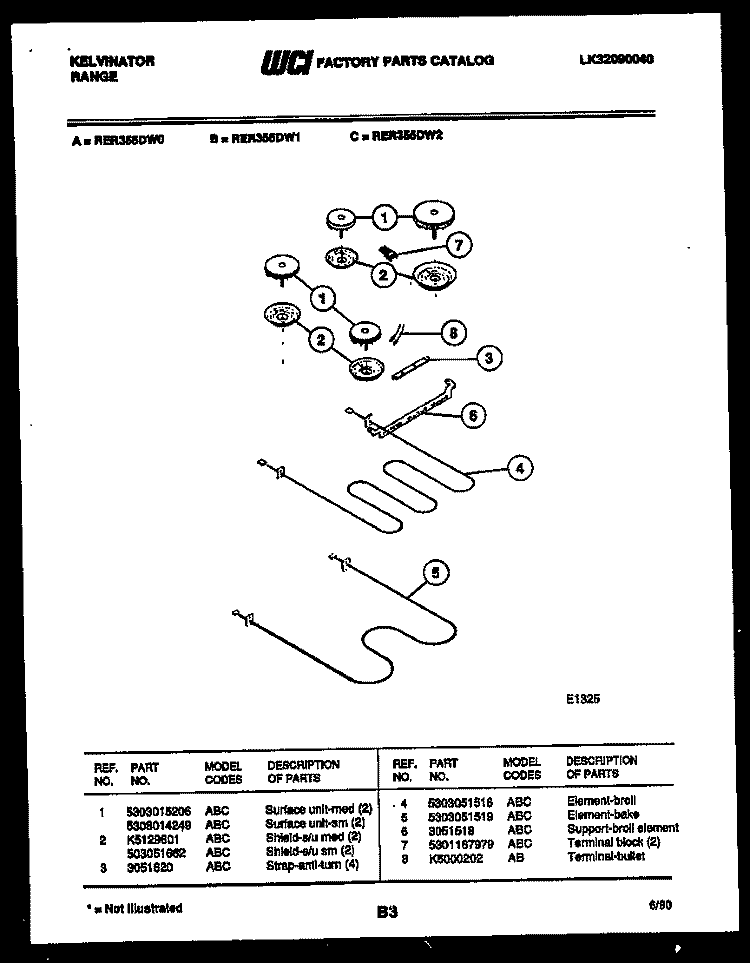 BROILER PARTS Diagram and Parts List for RER355DD0  Kelvinator Range