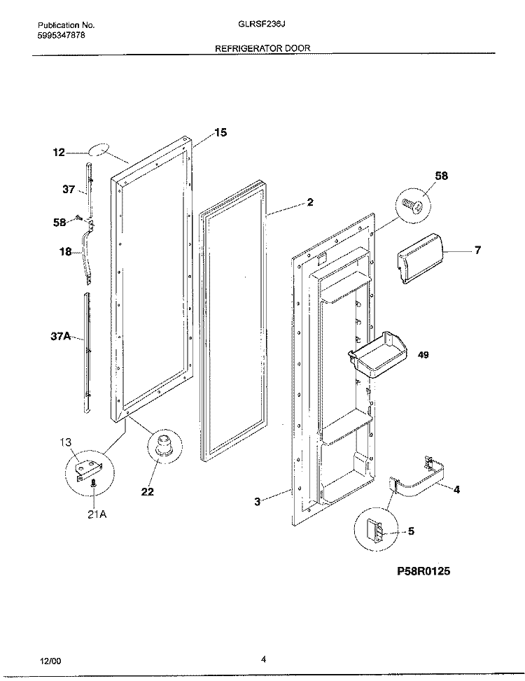 REFRIGERATOR DOOR Diagram and Parts List for GLRSF236JW2  Frigidaire Refrigerator