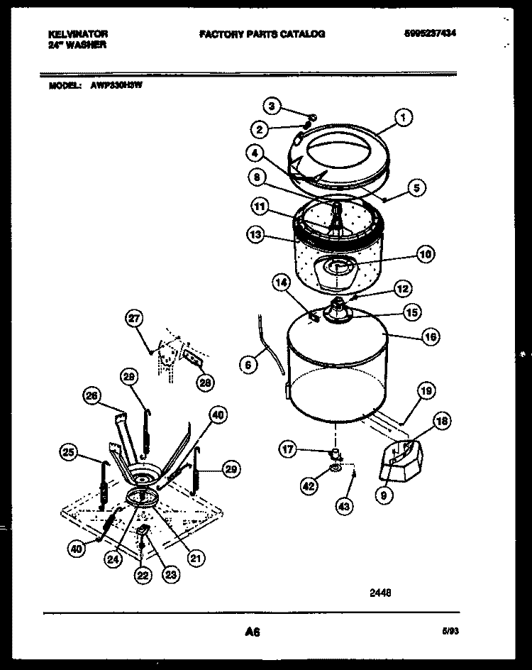 TUB DETAIL Diagram and Parts List for AWP330H3D  Kelvinator Washer