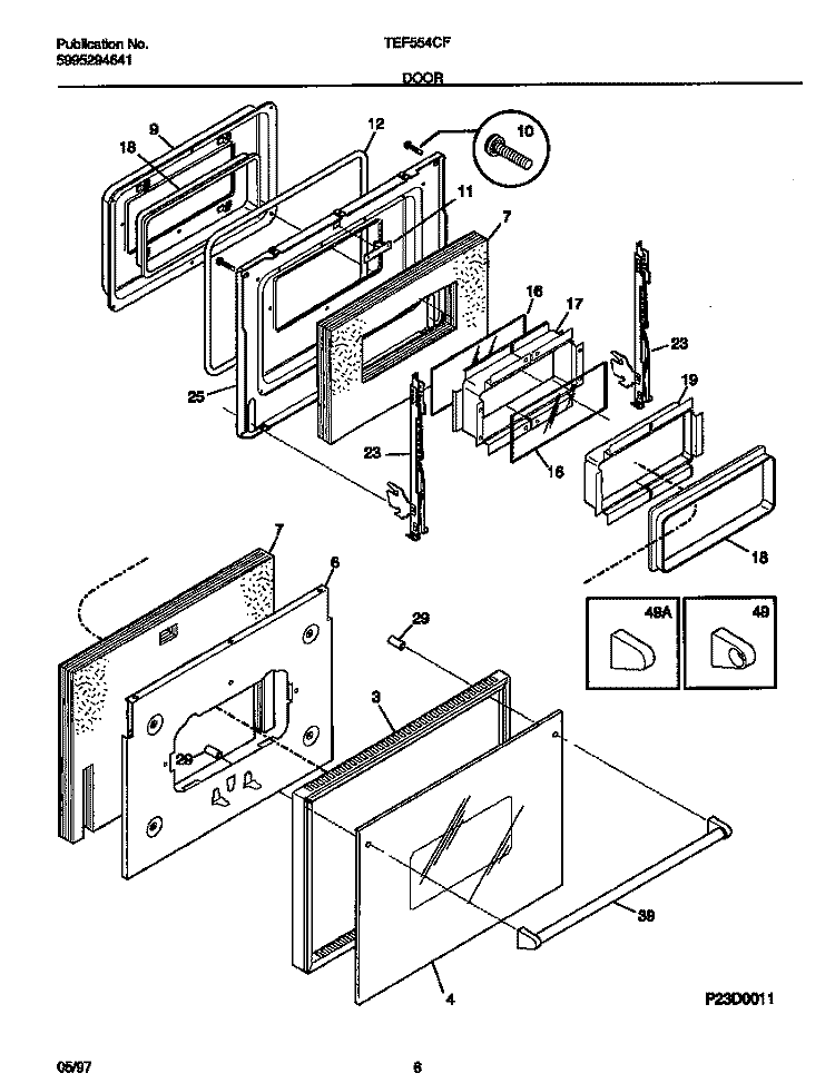 DOOR Diagram and Parts List for TEB554CFBA  Tappan Wall Oven