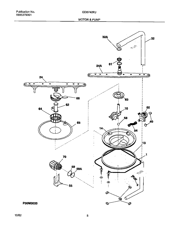 MOTOR & PUMP Diagram and Parts List for GDB742RJS3  Gibson Dishwasher