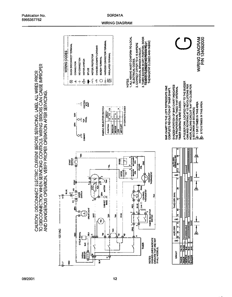 134092000 WIRING DIAGRAM Diagram and Parts List for SGR341AQ0  Westinghouse Dryer