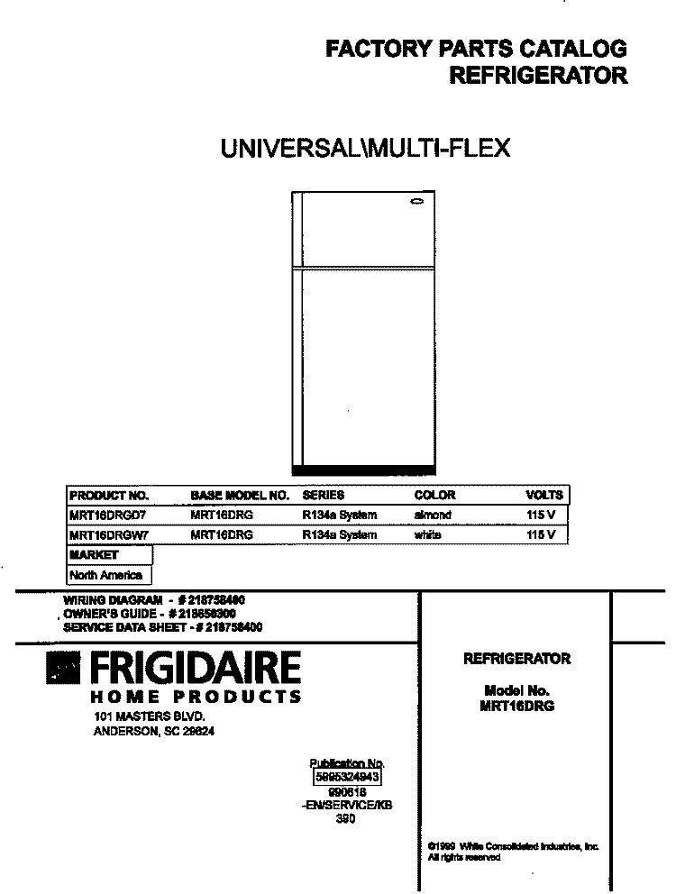 COVER Diagram and Parts List for MRT16DRGD7  Frigidaire Refrigerator