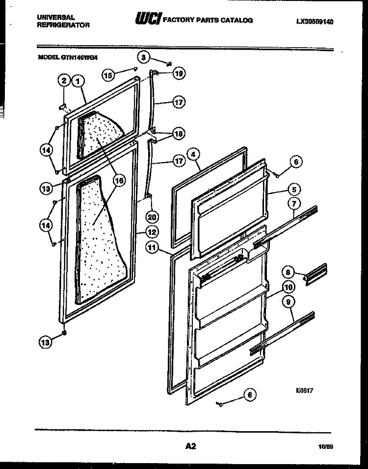DOOR PARTS Diagram and Parts List for GTN140WG4-00  Tappan Refrigerator