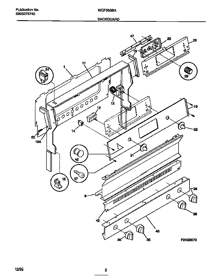 BACKGUARD Diagram and Parts List for WGF355BAWE  Frigidaire Range