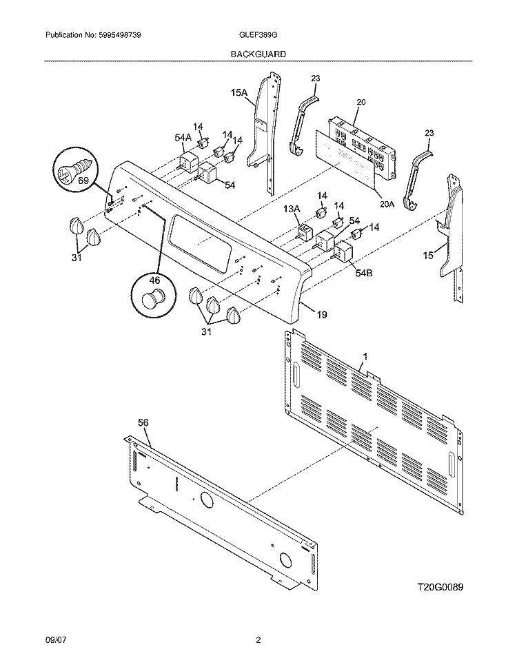BACKGUARD Diagram and Parts List for GLEF389GSB  Frigidaire Range