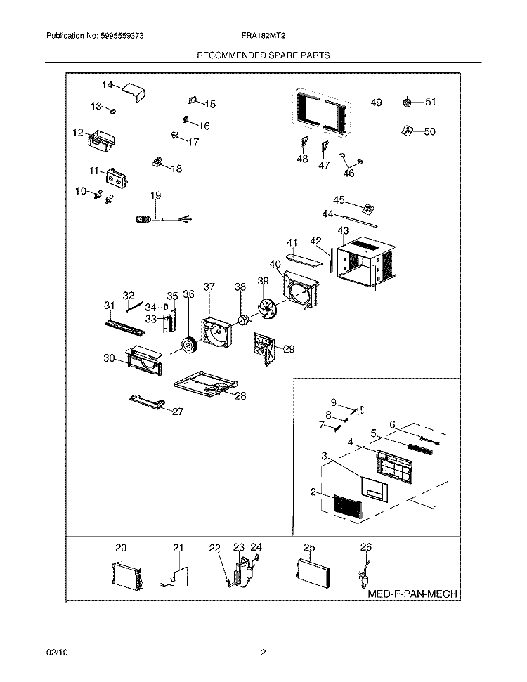 RECOMMENDED SPARE PARTS Diagram and Parts List for FRA182MT20  Frigidaire Air Conditioner