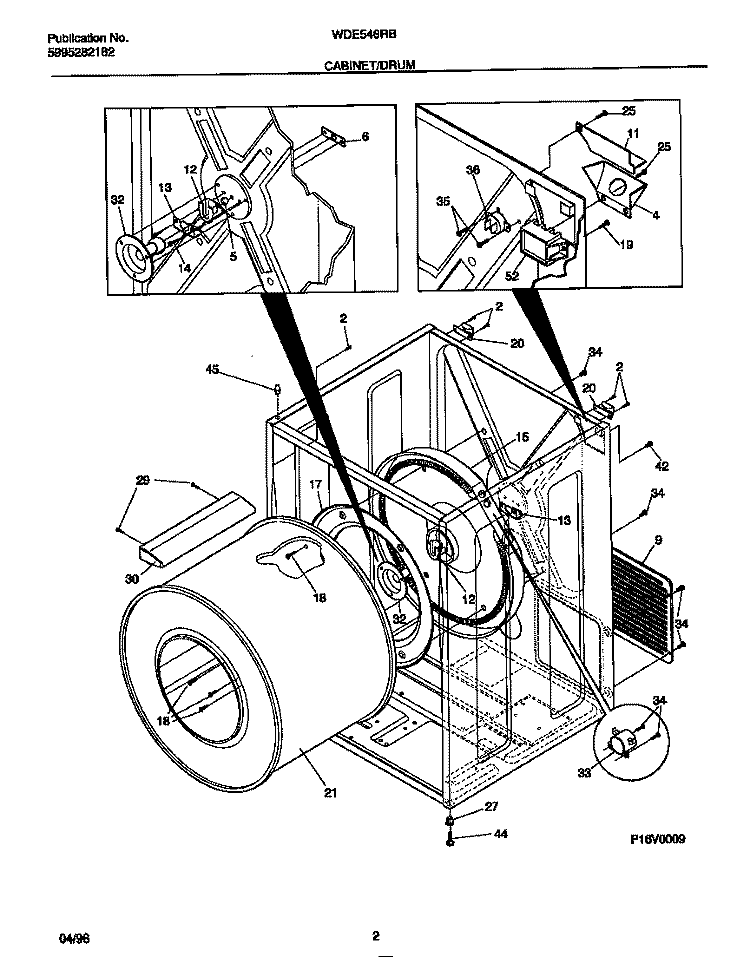 CABINET / DRUM Diagram and Parts List for WDE546RBS1  Frigidaire Dryer