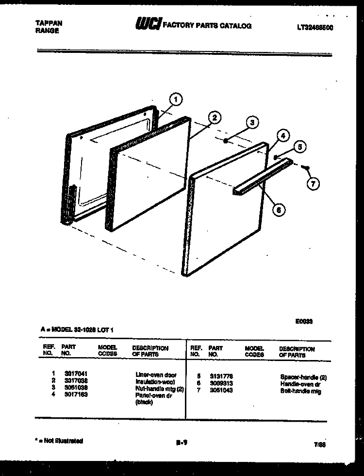 DOOR PARTS Diagram and Parts List for 32-1028-00-01  Tappan Range