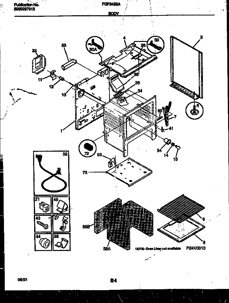 BODY PARTS Diagram and Parts List for FGF343BAWA  Frigidaire Range