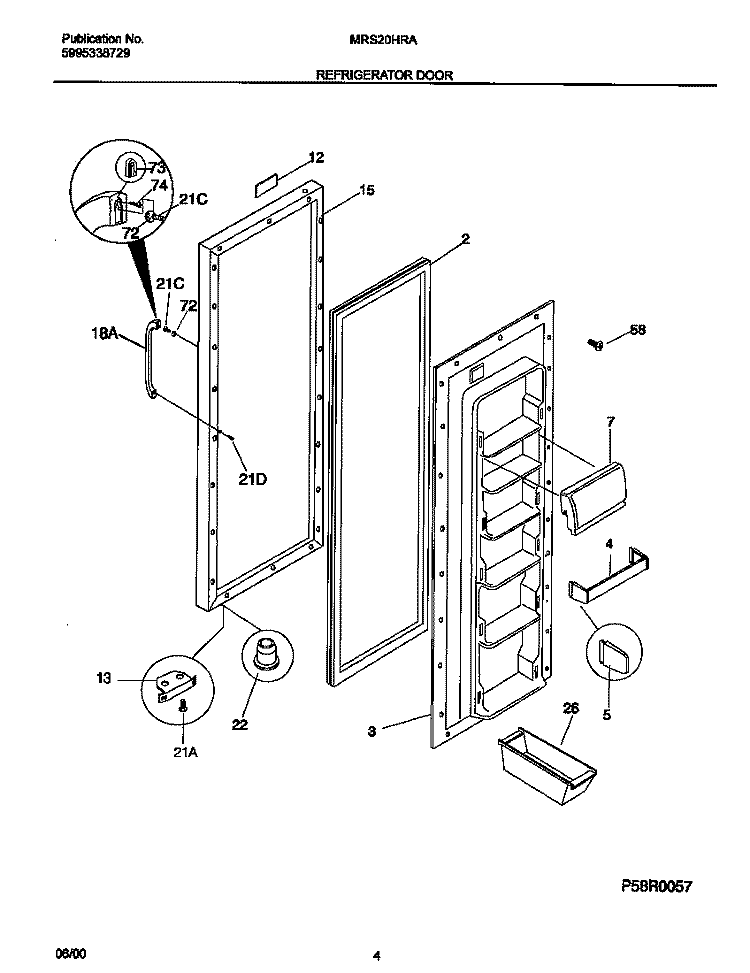 REFRIGERATOR DOOR Diagram and Parts List for MRS20HRADC  Frigidaire Refrigerator