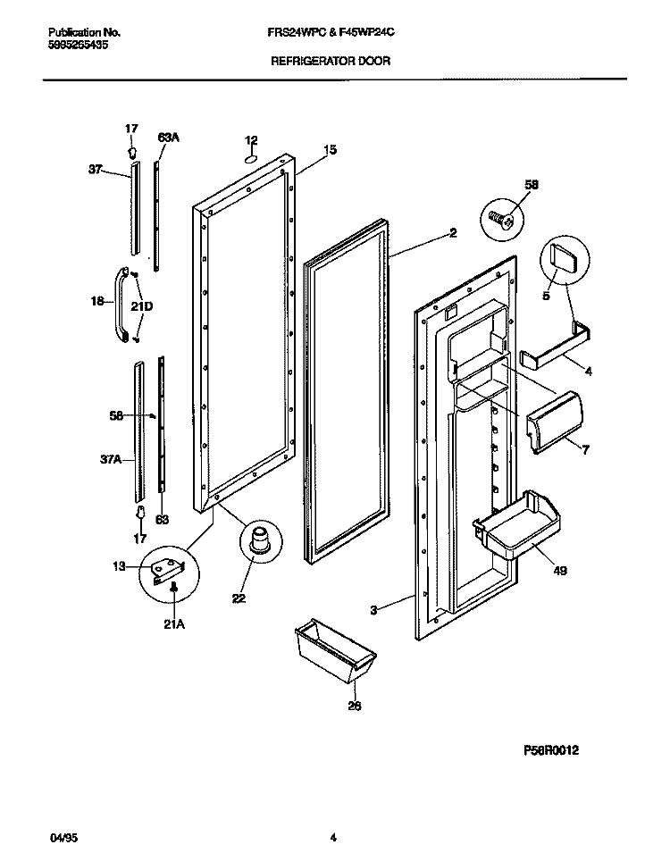 REFRIGERATOR DOOR Diagram and Parts List for F45WP24CW0  Frigidaire Refrigerator