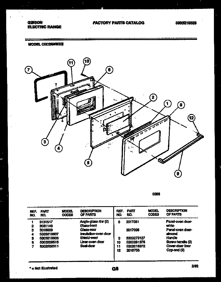 DOOR PARTS Diagram and Parts List for CEC2M4WXE  Gibson Range