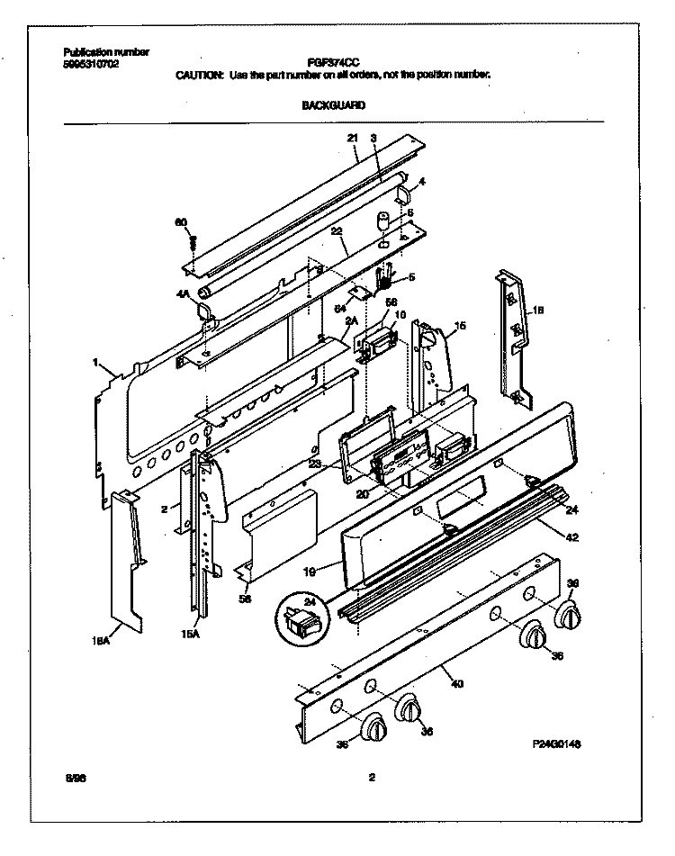 BACKGUARD Diagram and Parts List for FGF374CCSL  Frigidaire Range
