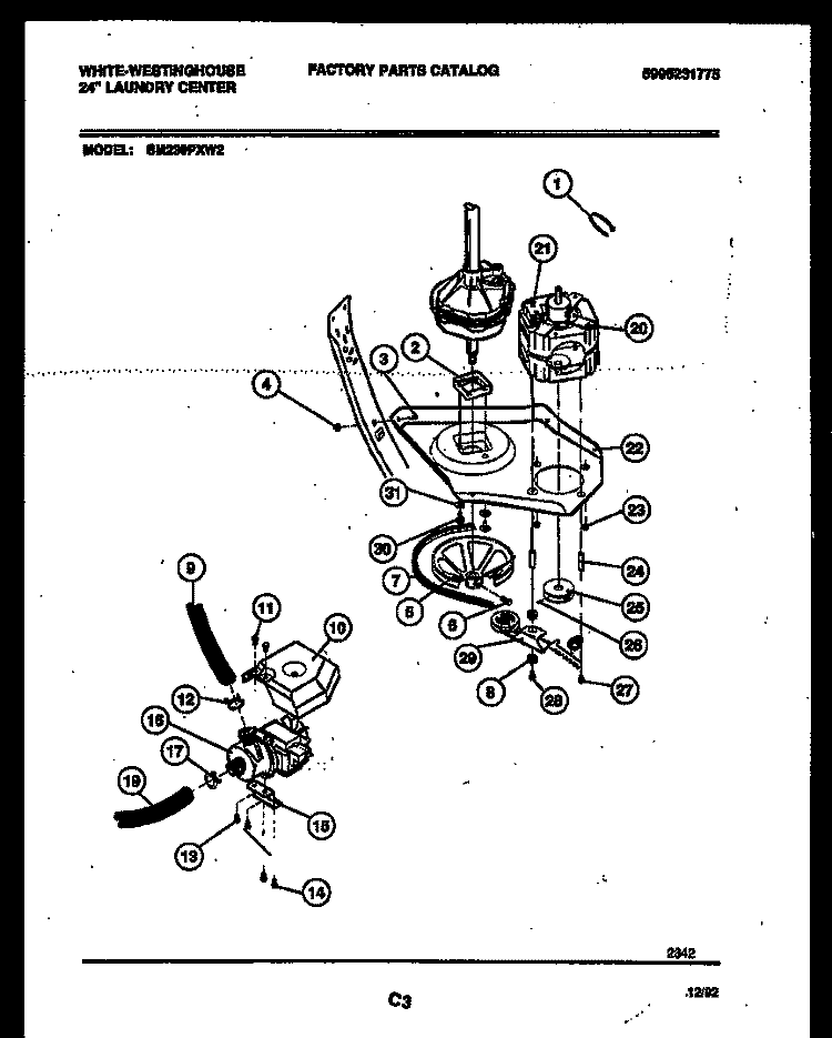 WASHER DRIVE SYSTEM AND PUMP Diagram and Parts List for SM230PXD2  Frigidaire Washer
