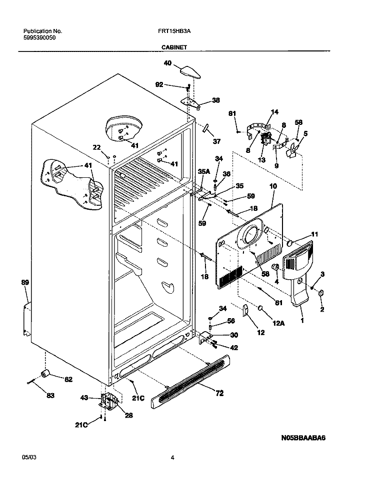 CABINET Diagram and Parts List for FRT15HB3AZ4  Frigidaire Refrigerator