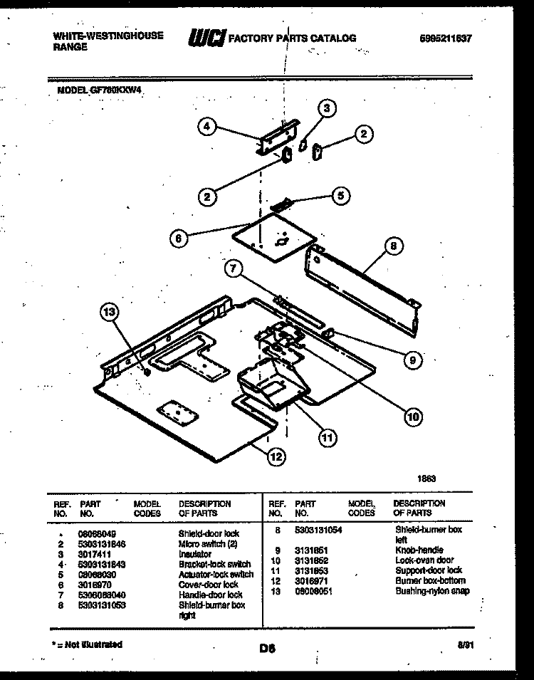 BURNER BOX PARTS Diagram and Parts List for GF780KXD4  Frigidaire Range