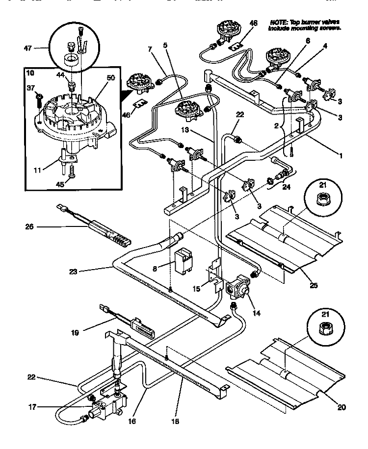 BURNER Diagram and Parts List for 30-4282-00-04  Tappan Range