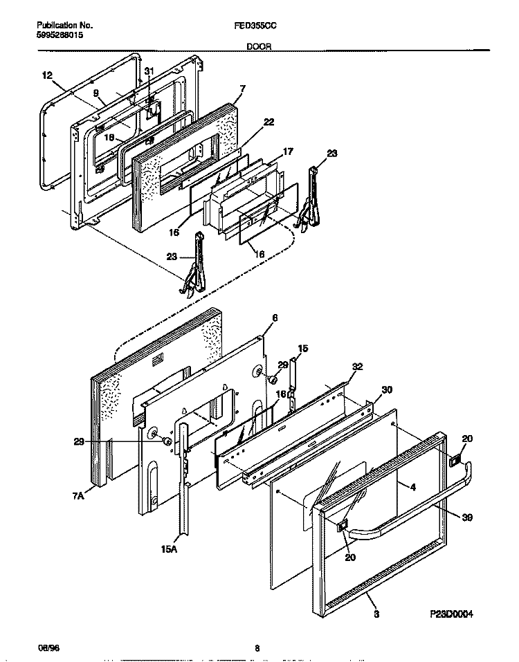DOOR Diagram and Parts List for FED355CCTG  Frigidaire Range