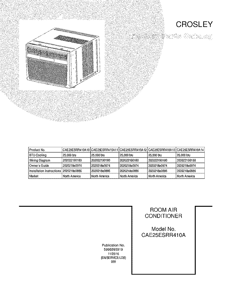 COVER Diagram and Parts List for CAE25ESRR410A12  Crosley Air Conditioner