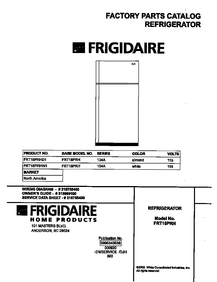 COVER Diagram and Parts List for FRT18PRHD1  Frigidaire Refrigerator