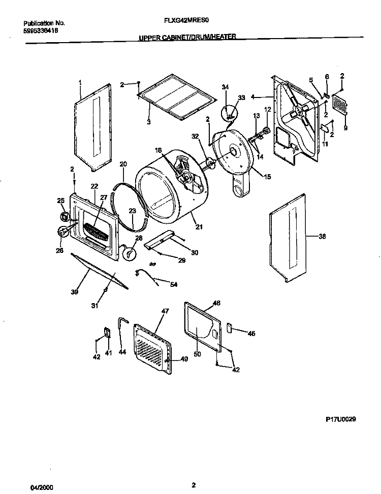 P17U0029 DRY CAB, DRM, HTR Diagram and Parts List for FLXG42MRES0  Frigidaire Washer Dryer Combo