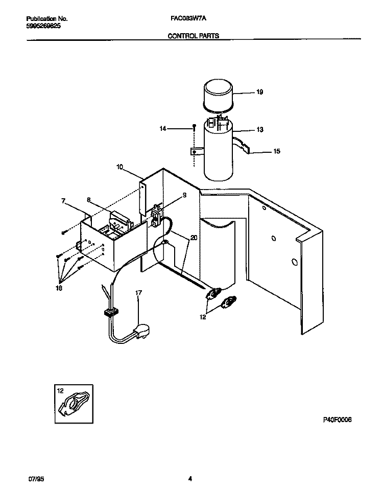 CONTROL PARTS Diagram and Parts List for FAC083W7A3  Frigidaire Air Conditioner