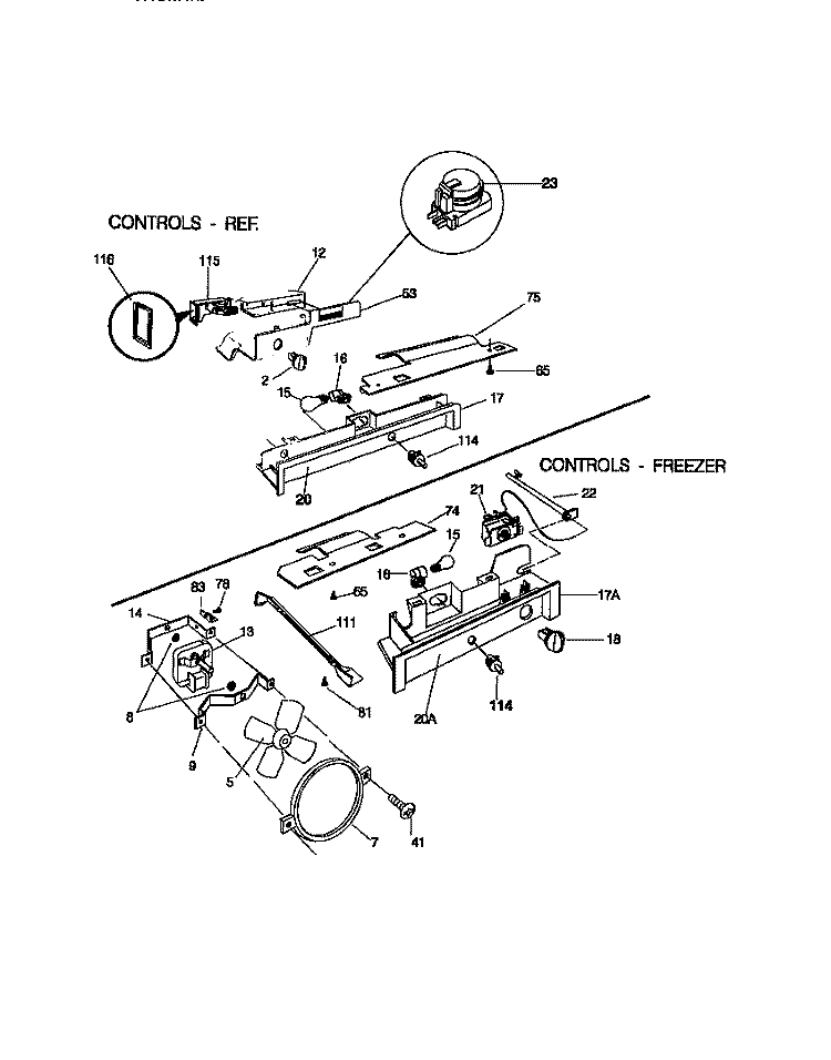 CONTROLS Diagram and Parts List for MRS22HNCW0  Frigidaire Refrigerator