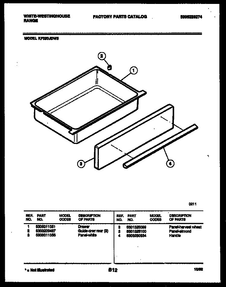 DRAWER PARTS Diagram and Parts List for KF320JDH5  Kelvinator Range
