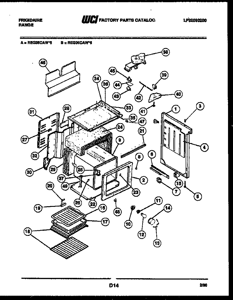 BODY PARTS Diagram and Parts List for REG36CAL5  Frigidaire Range