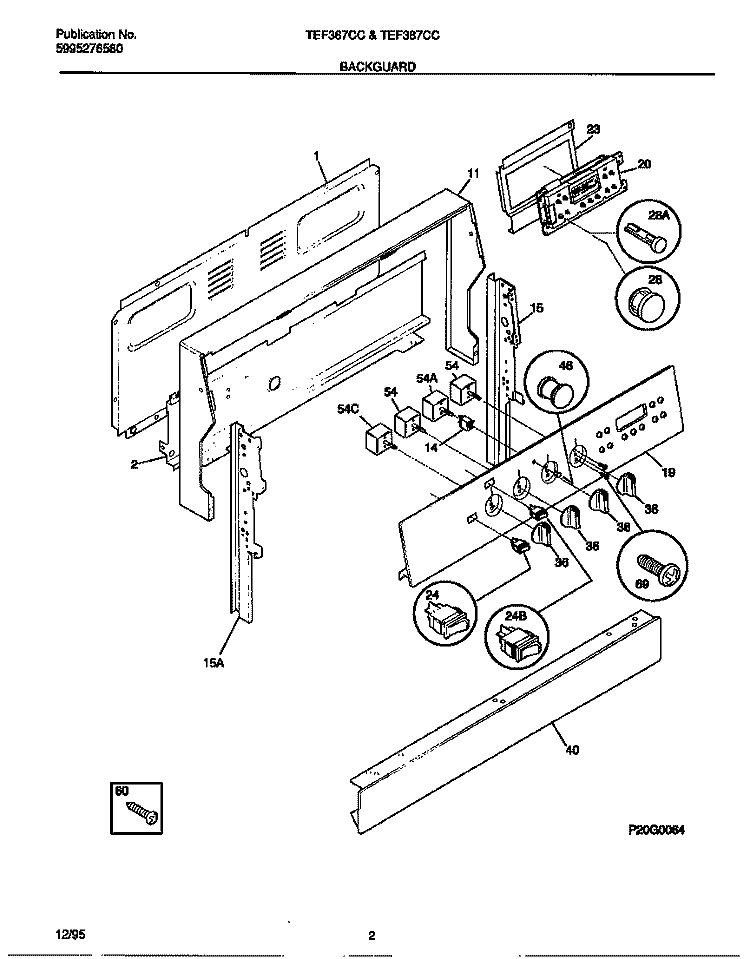 BACKGUARD Diagram and Parts List for TEF387CCTB  Tappan Range