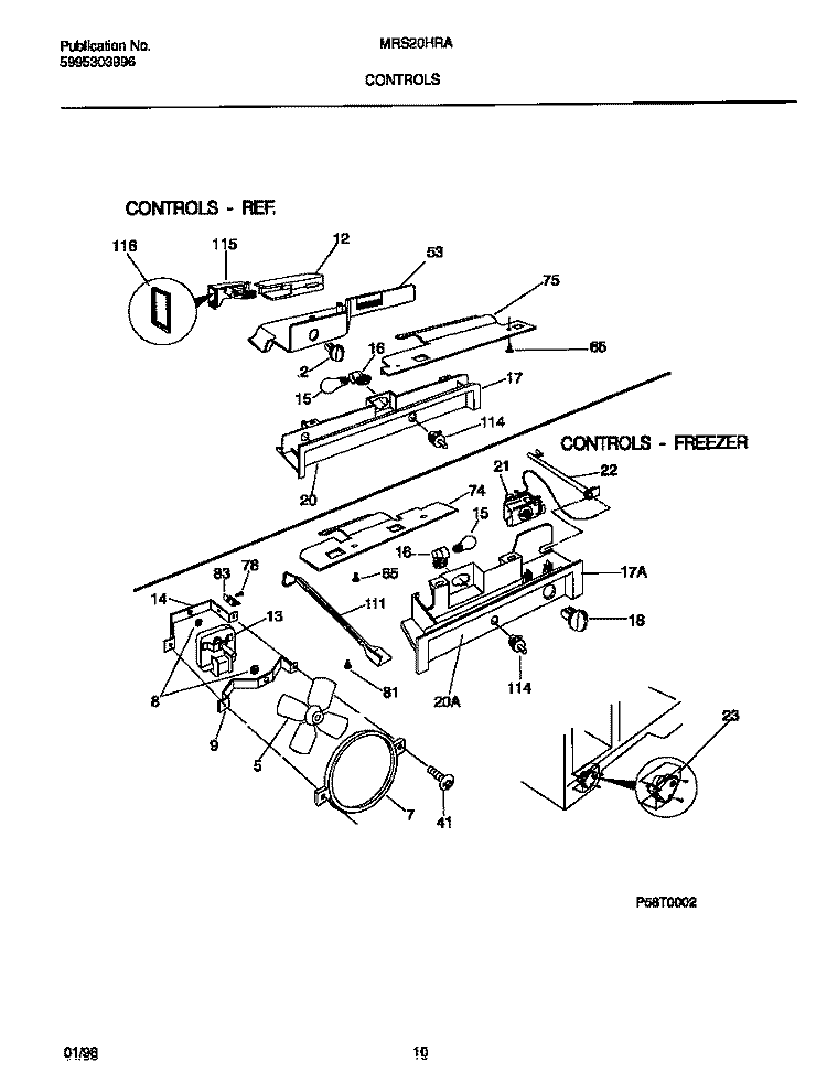 CONTROLS Diagram and Parts List for MRS20HRAD8  Frigidaire Refrigerator